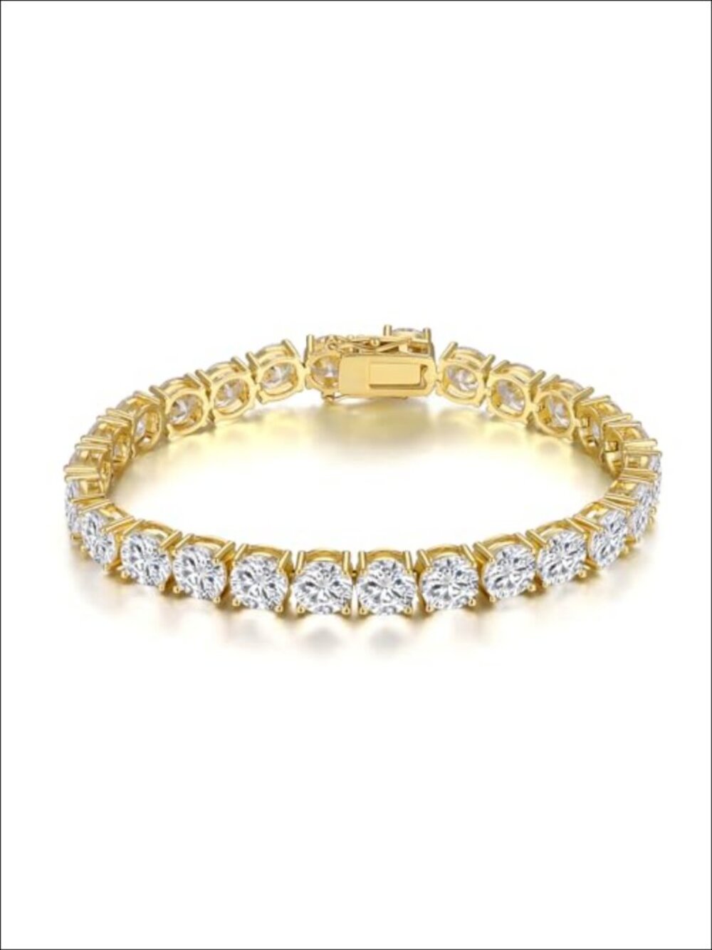 5MM Tennis Bracelet 18K Gold Plated Round Cubic Zirconia Classic Spring Clasp
